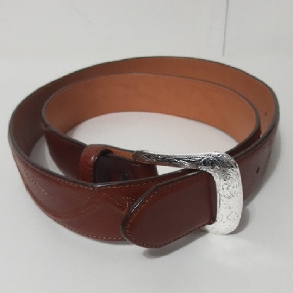 TONY LAMA Western Men's Brown Leather Belt with Silver‎ Buckle
